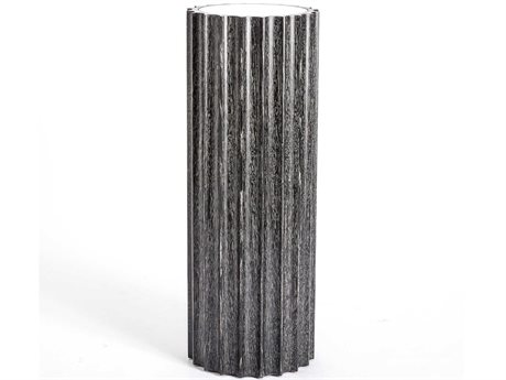 Global Views Round Glass Black Cerused Oak End Table
