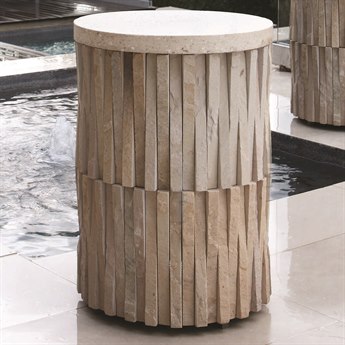 Global Views Round Stone End Table