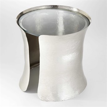 Global Views Round Glass Nickel Lacquer Coating End Table