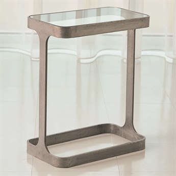 Global Views Rectangular Glass Natural Iron End Table