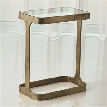 Global Views Rectangular Glass Antique Gold End Table