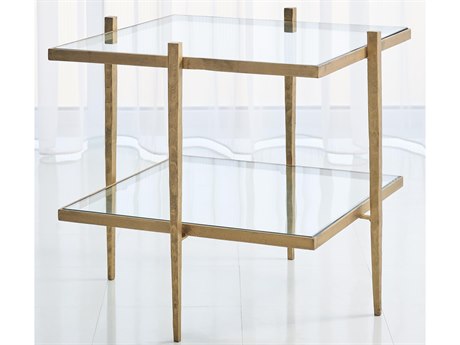 Global Views Square Glass Antique Gold End Table