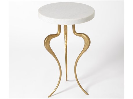 Global Views Round Marble Antique Gold End Table