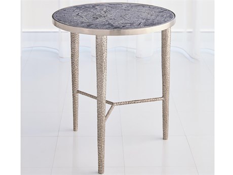 Global Views Round Marble Antique Nickel End Table