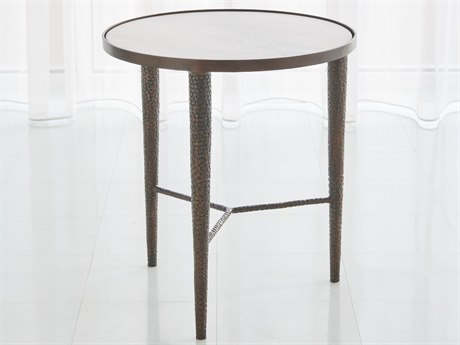 Global Views Round Marble Antique Brass End Table