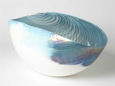 Global Views Feather Swirl Ivory Turquoise Large Decorative Bowl