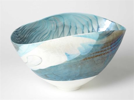 Global Views Feather Swirl Ivory Turquoise Small Decorative Bowl