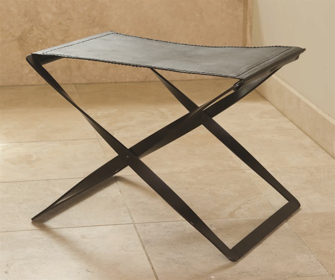 Global Views Iron Brown Leather Folding Stool Gv9679