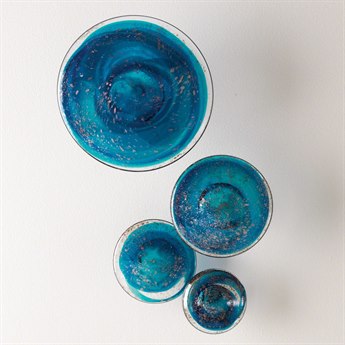 Global Views Blue Mushrooms Four-Piece Glass Wall Art Set