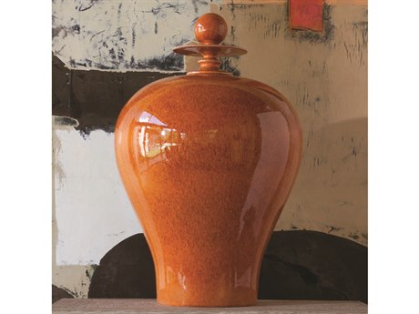 Global Views Happy Temple Orange Tall Jar