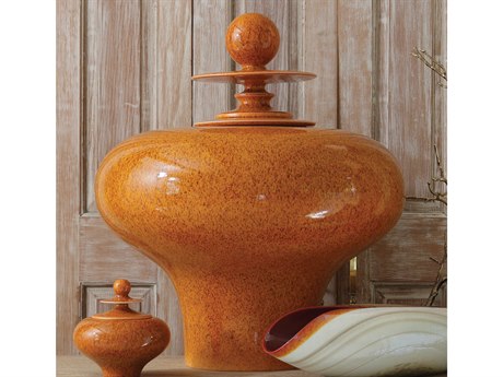 Global Views Happy Temple Orange Squat Jar