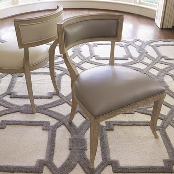 Global Views Klismos Leather Oak Wood Gray Upholstered Side Dining Chair
