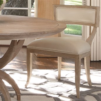 Global Views Klismos Leather Oak Wood Beige Upholstered Side Dining Chair