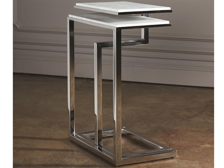 Global Views Rectangular Marble Nickel End Table