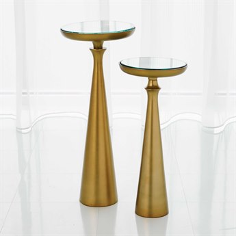 Global Views Round Glass Satin Brass End Table