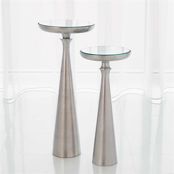 Global Views 9" Round Glass Satin Nickel End Table