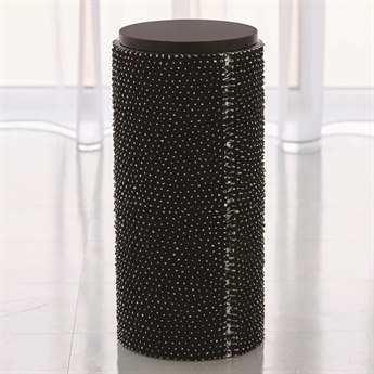 Global Views Round Granite Black Antique End Table