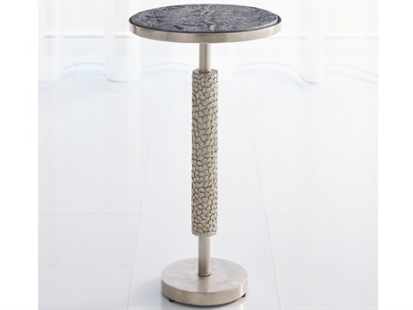 Global Views Round Marble Antique Nickel End Table