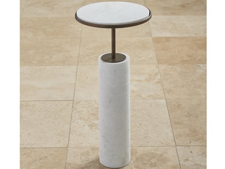 Global Views Round Marble Bronze End Table