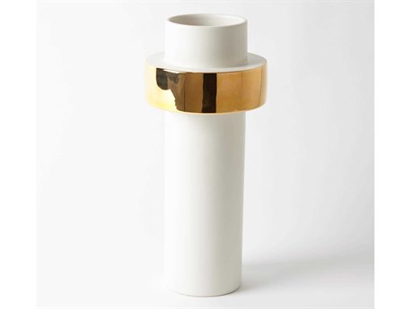 Global Views High Ring White / Gold Vase