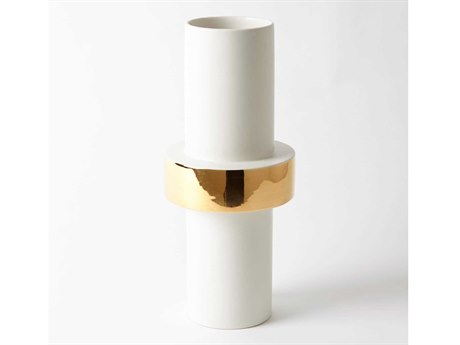 Global Views Mid Ring White / Gold Vase