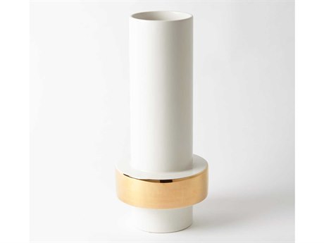 Global Views Low Ring White / Gold Vase