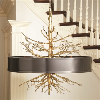 Global Views Twig 4-Light Brass Glass Drum Pendant