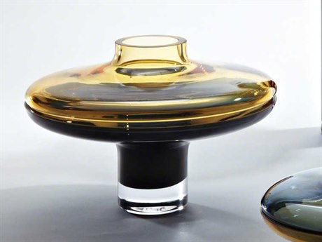 Global Views Low Amber / Cobalt Vase