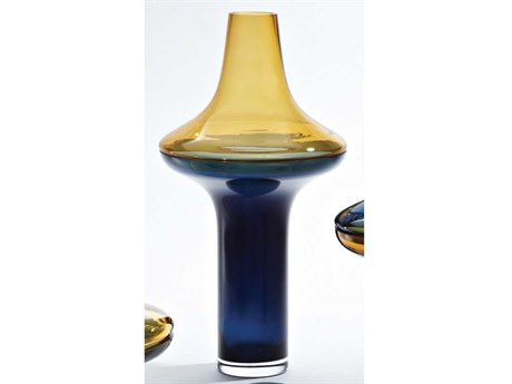 Global Views Tall Amber / Cobalt Vase