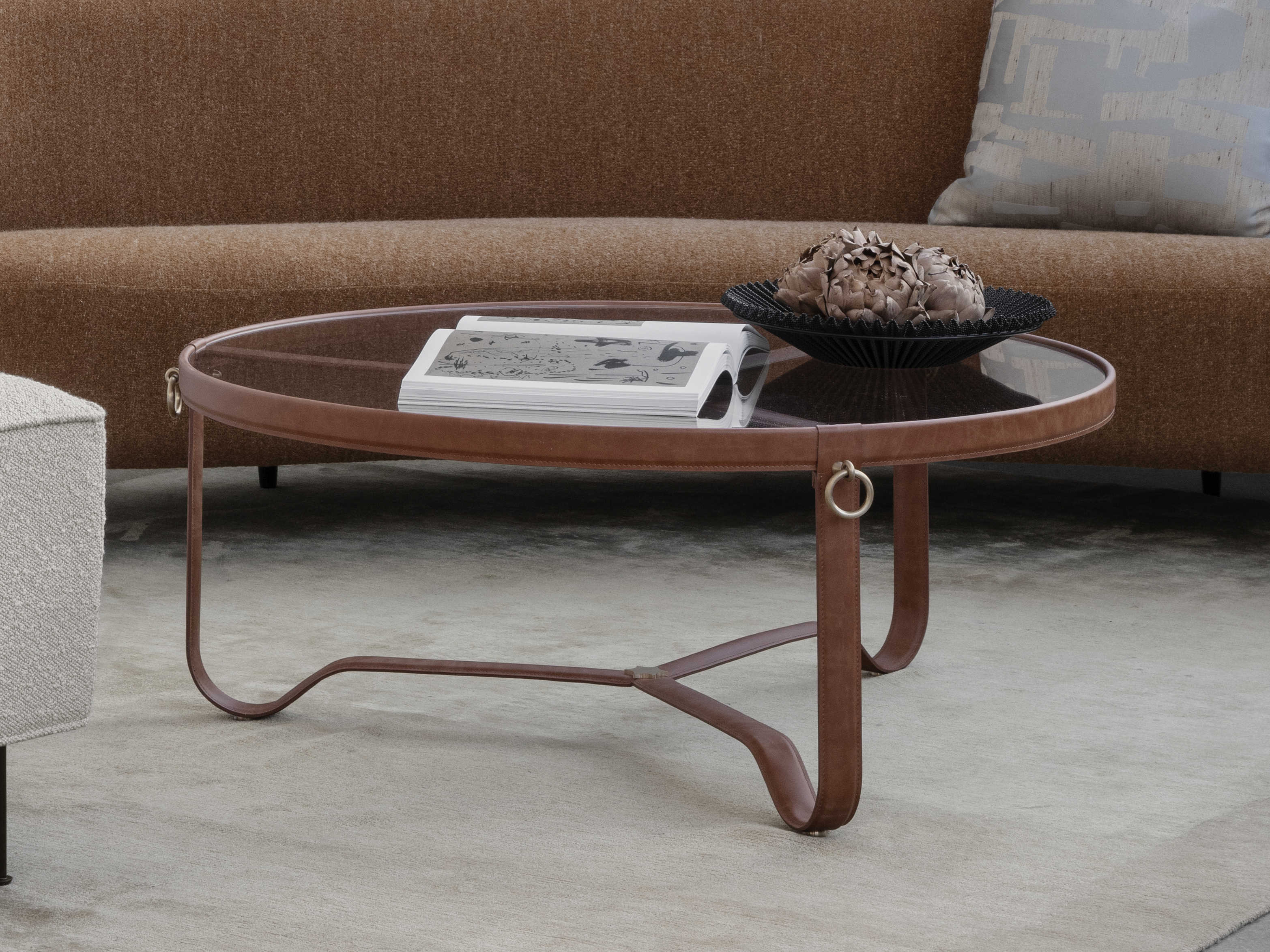Gubi Adnet Tan Leather 40'' Wide Round Coffee Table ...