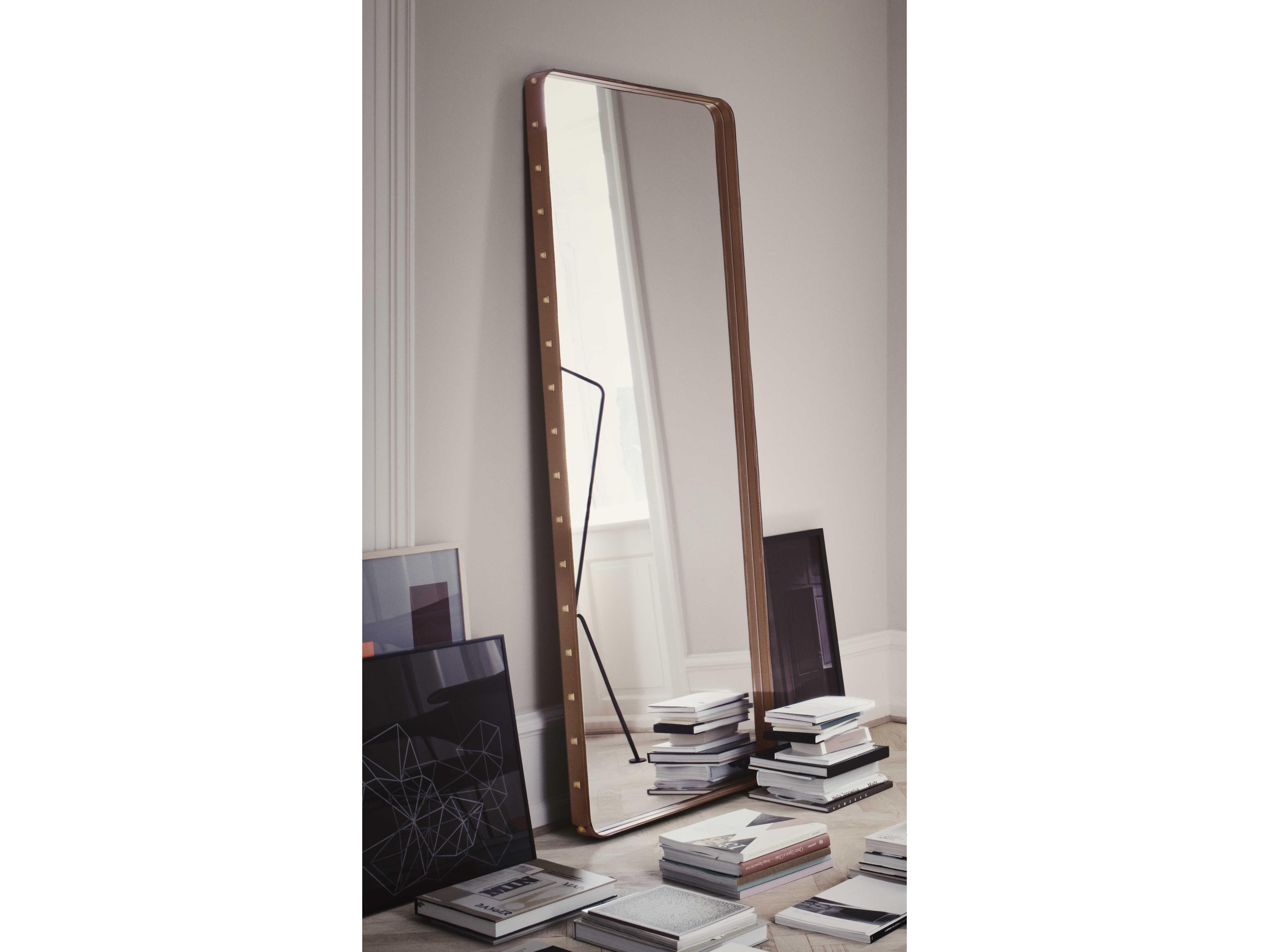 Gubi Tan Leather 28''W x 71''H Rectangular Floor Mirror GUB10004052