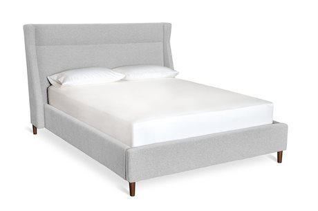 Gus* Modern Carmichael Parliament Stone Gray Solid Wood Upholstered Queen Platform Bed
