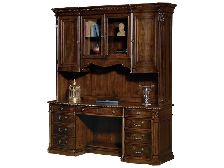 Hekman Office Old World Walnut Burl Executive Credenza Desk With Deck