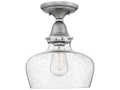 Hinkley Academy 1-Light English Nickel Glass Bell Flush Mount
