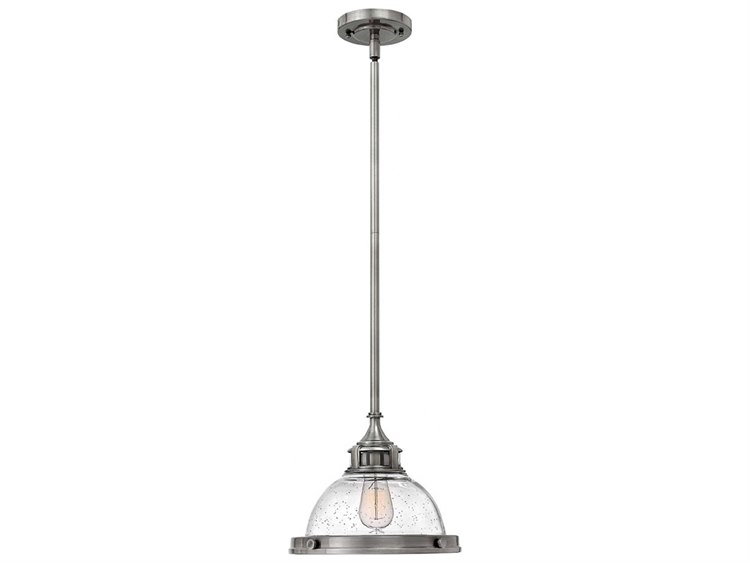 Hinkley Amelia 1-Light Polished Antique Nickel Glass Bell Dome Mini Pendant