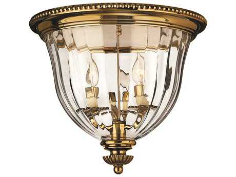 Hinkley Cambridge 14" 3-Light Burnished Brass Glass Bell Flush Mount