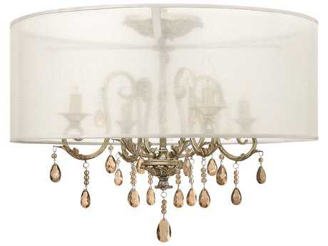 Hinkley Carlton 4-Light Silver Leaf Crystal Candelabra Drum Chandelier