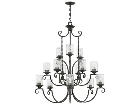 Hinkley Casa 1-Light Olde Black With Clear Seedy Glass Cylinder Tiered Chandelier