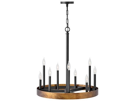 Hinkley Wells 9-Light Weathered Brass Black Candelabra Chandelier