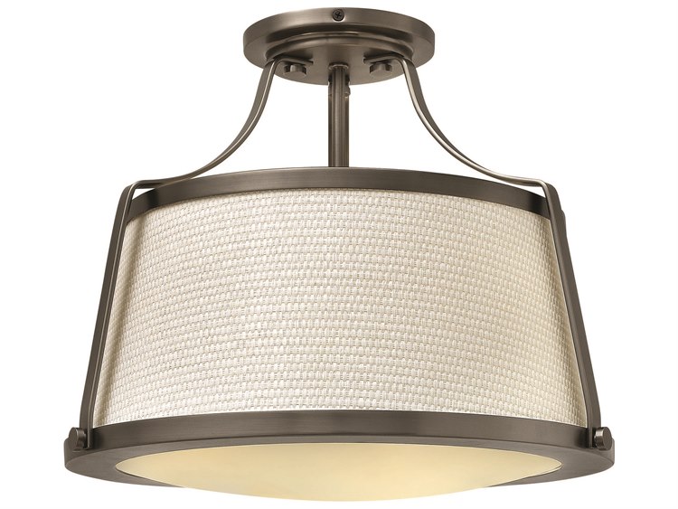 Hinkley Charlotte 1-Light Antique Nickel Glass Drum Semi Flush Mount