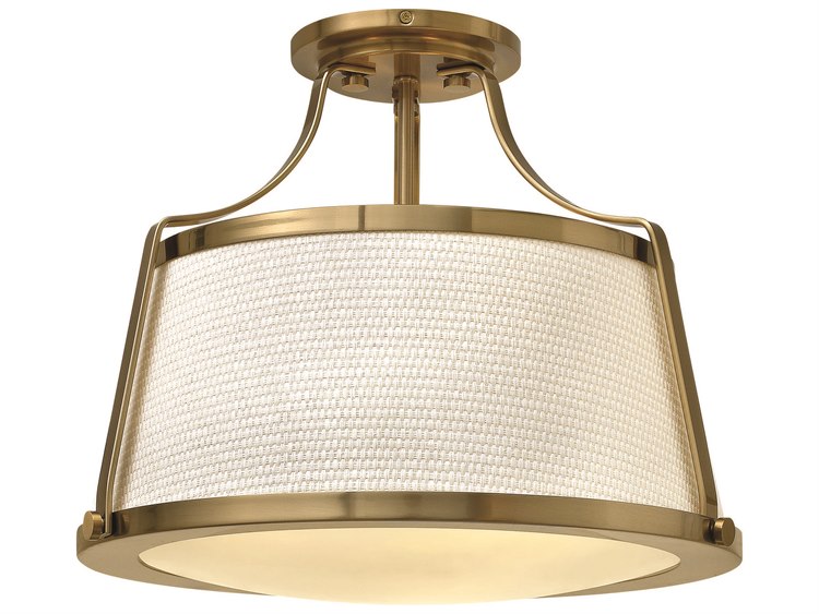 Hinkley Charlotte 1-Light Brushed Caramel Gold Glass Drum Semi Flush Mount