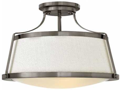 Hinkley Charlotte 3-Light Antique Nickel Glass Drum Semi Flush Mount