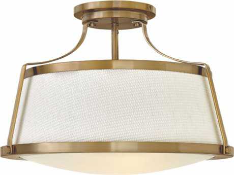 Hinkley Charlotte 3-Light Brushed Caramel Gold Glass Drum Semi Flush Mount