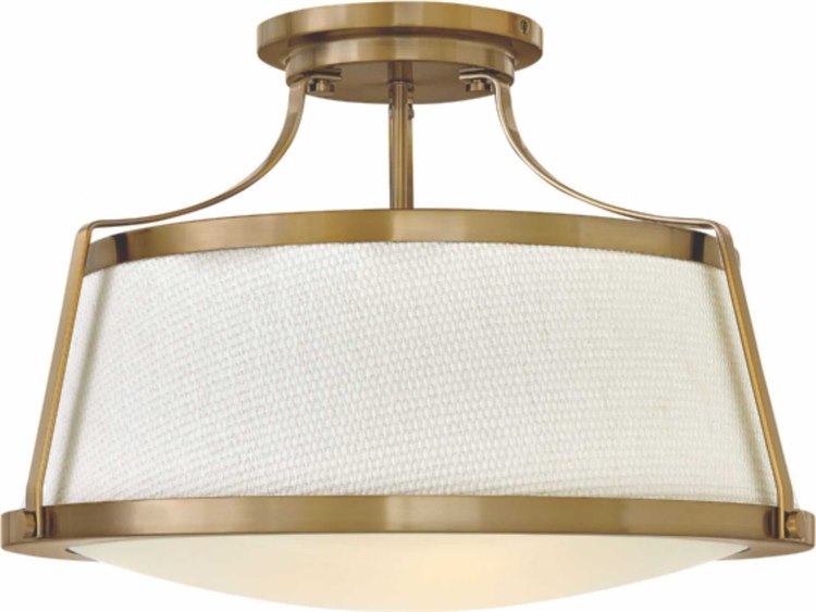 Hinkley Charlotte 3-Light Brushed Caramel Gold Glass Drum Semi Flush Mount