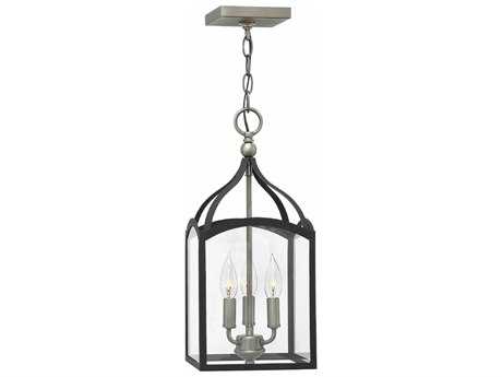 Hinkley Clarendon 3-Light Aged Zinc Black Glass Candelabra Chandelier