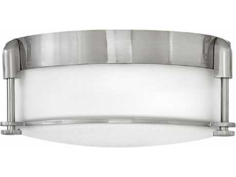 Hinkley Colbin 12" 2-Light Brushed Nickel Glass Drum Flush Mount