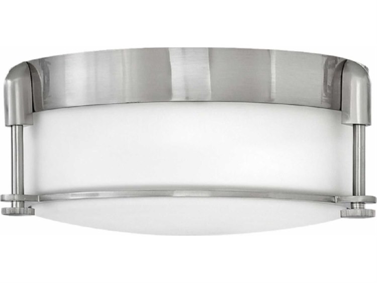 Hinkley Colbin 2-Light Brushed Nickel Glass Drum Flush Mount
