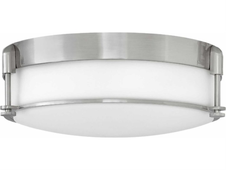 Hinkley Colbin 3-Light Brushed Nickel Glass Drum Flush Mount