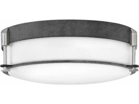 Hinkley Colbin 16" 3-Light Aged Zinc Gray Glass Drum Flush Mount