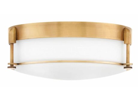 Hinkley Colbin 3-Light Heritage Brass Glass Drum Flush Mount